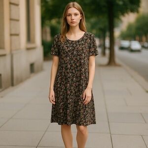 LuLaRoe Blue and Black Sheath Dress Short Sleeve Crew Neck - longer in the back